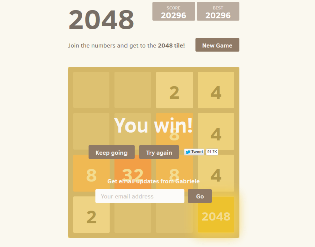 2048 - La Déviation Capture d'écran d'une partie de 2048