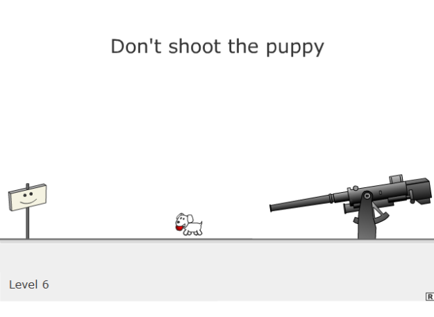 Don't shoot the puppy - La Déviation Capture d'écran d'une partie de Don't shoot the puppy, jouable là-bas.