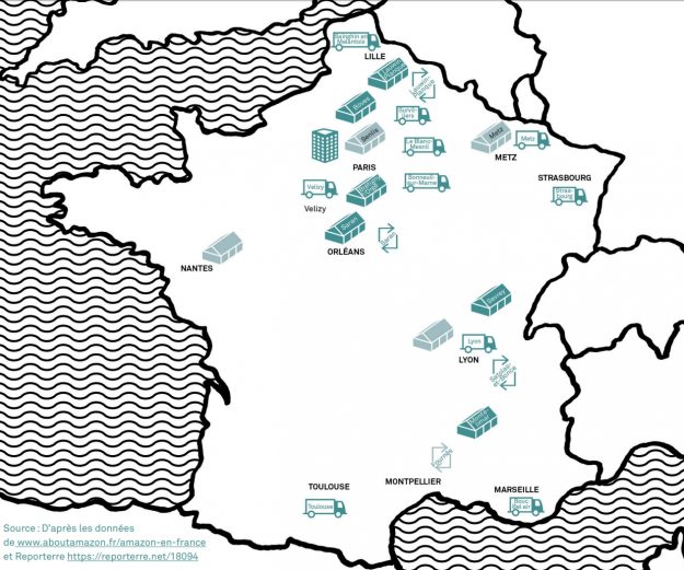200417 - Carte implantation Amazon en France rapport Attac Solidaires 2019 - La Déviation