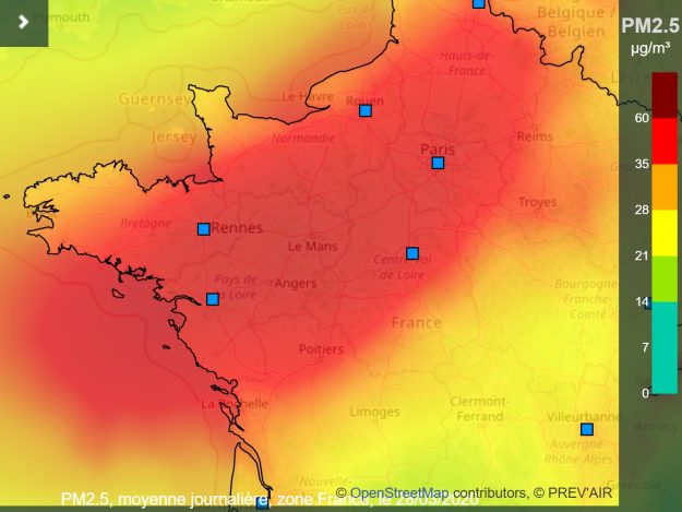 200419 - Carte pollution particules fines PM2-5 du 28 mars 2020 - La Déviation